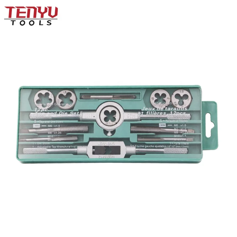 12pcs Screw Metric M6 to M12 Tap Die Set with Tap Holder Thread Tap and Die Thread Repair Kit