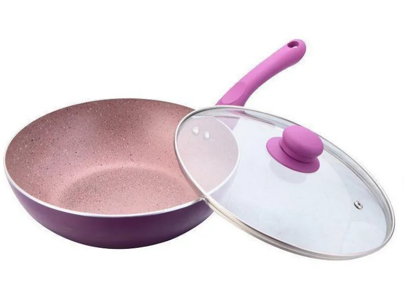 Customized aluminum nonstick coating oven safe wok pan Promotional press aluminum metal coating with long handle wok pan