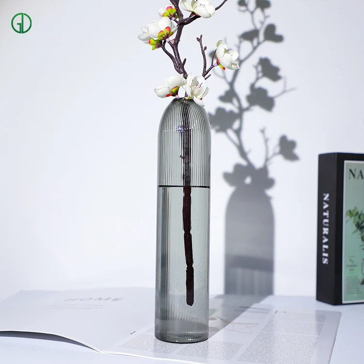 Simple Glass Stripe Light Luxury Bud Vase Creative Modern Living Room Flower Arrangement Decoration Indoor Dry Flower Decoration