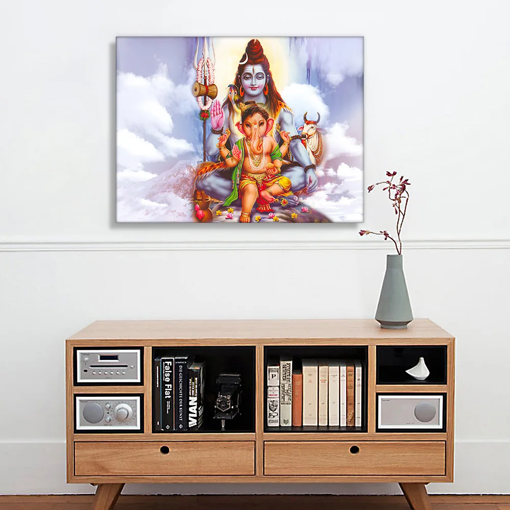 India Hindu Gold Ganesha Temple Elephant God Painting on Canvas Posters Prints Religion Art Wall Art Living Room Decor Cuadros