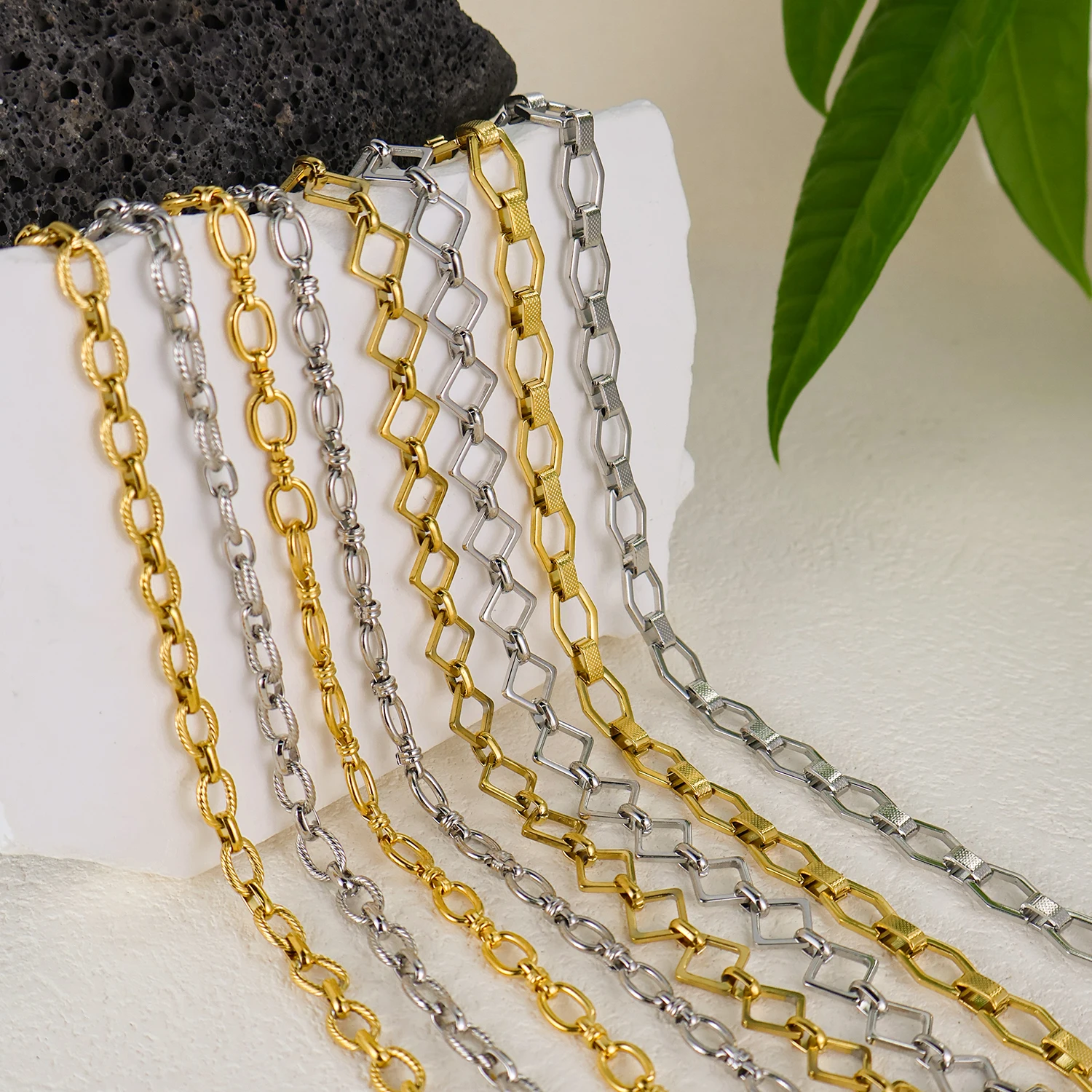 Olivia Waterproof 18K Handmade DIY Making Oval Rectangular link Chain Stainless Steel Gold Plated Chain Necklace