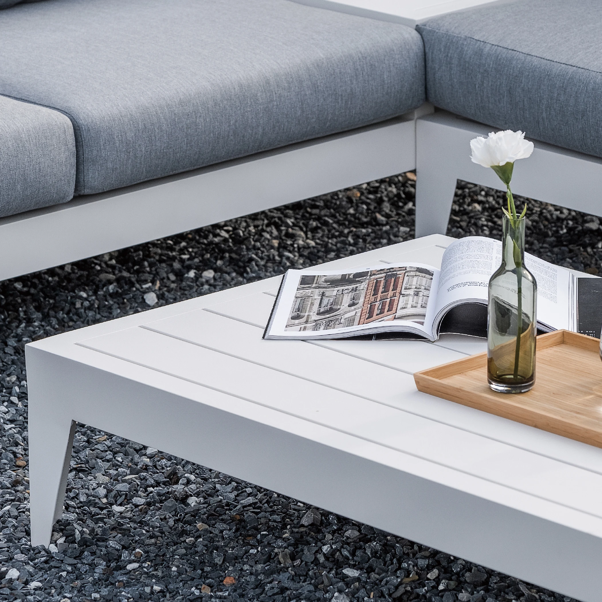 Hot sale L shape outdoor aluminum 3 piece sectional white sofa  seating furniture set  for patio and garden