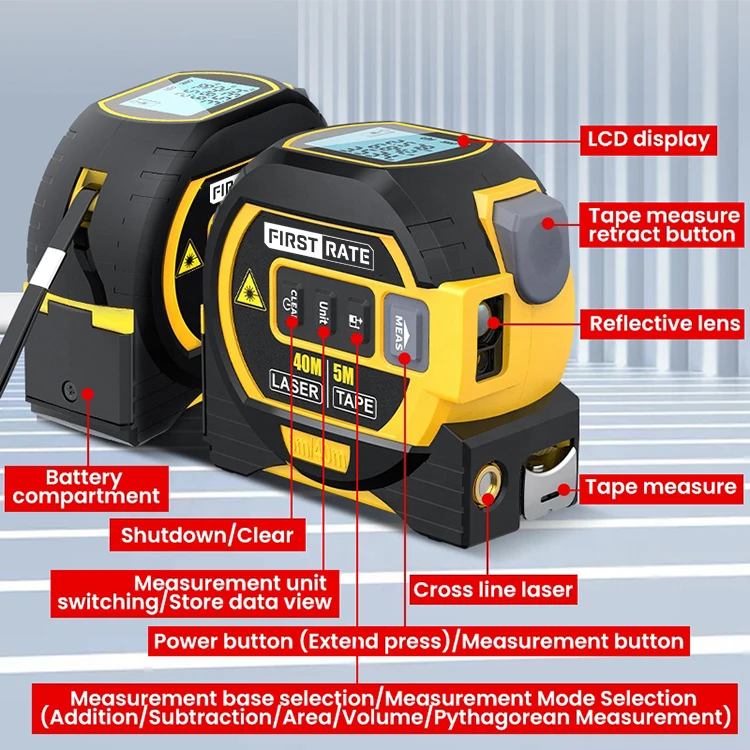 China manufacturer wholesale 3 in 1 Multifunction laser tape measure digital tape measure