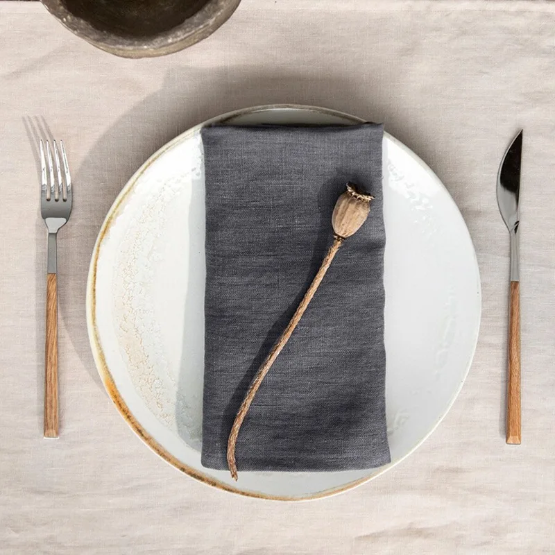 100%Linen Napkin 45cm*45cm Square Solid Color Wedding Decor Hotel Restaurant Decorate Placemats Kitchen Table Napkins