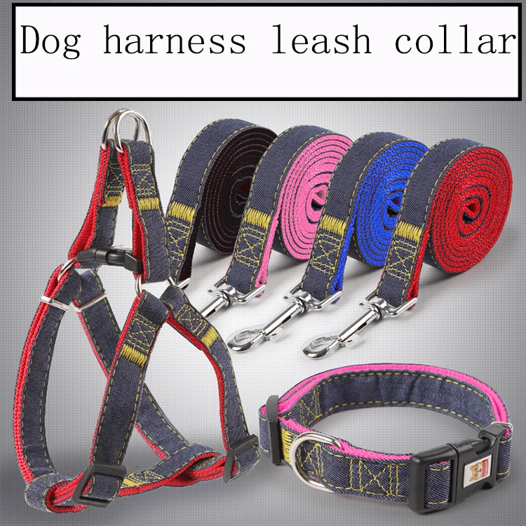 Amazon Best Seller Pet Denim Dog Collar Leash Harness