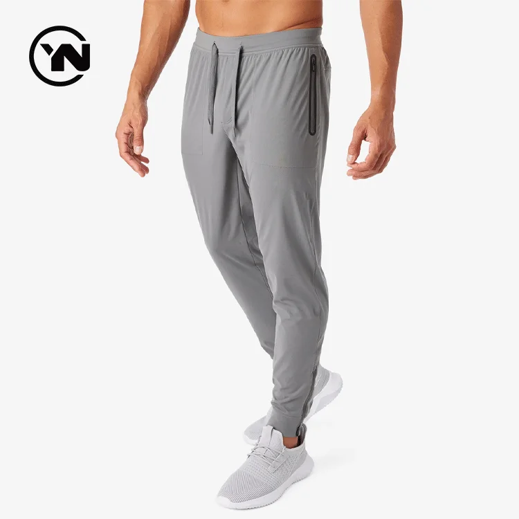 Custom Logo Light Weight Athletic Zip Pockets High Tech Nylon Stretchy Running Sweatpants Activewear Sports Gym Men Jogger Pants