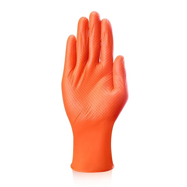 Orange and Black Color Strong Home Use Safety Nitrile Industrial Grade Glove
