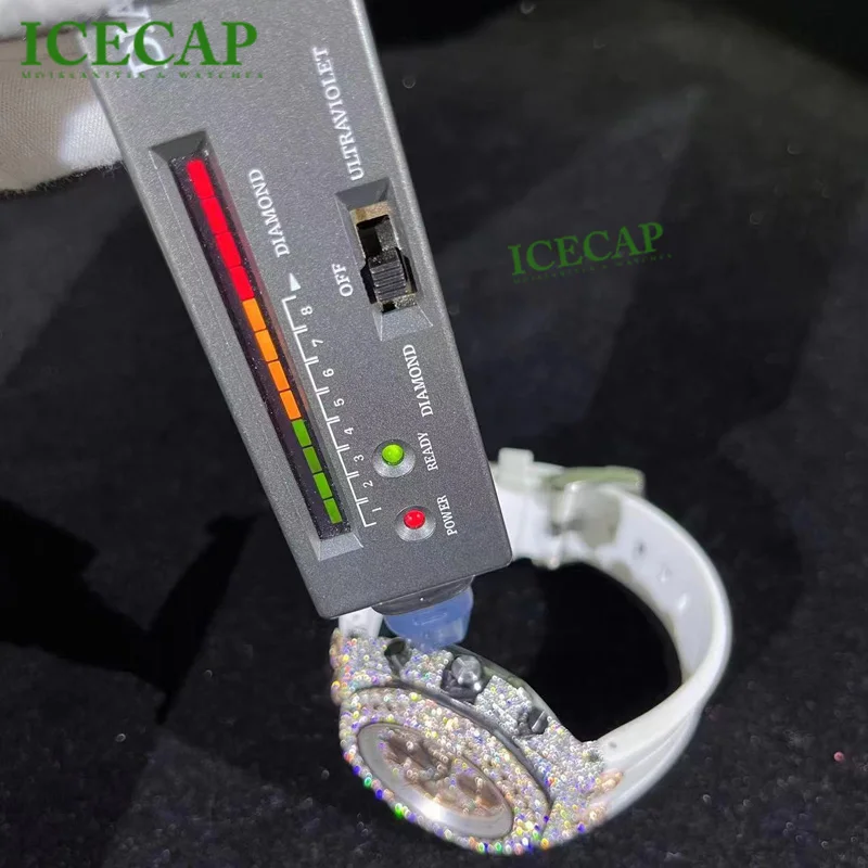 Hot white rubber Automatic mechanical Arabic digital watch Luxury brand men women Ice  Moissanite Diamond watch