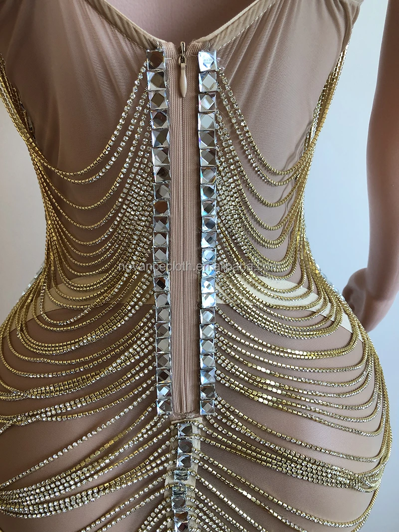 New Arrival Product Unique Special Design Night Club Dresses Sexy Women Sexy Shiny  Chain Hollow Out Gown Prom Dress