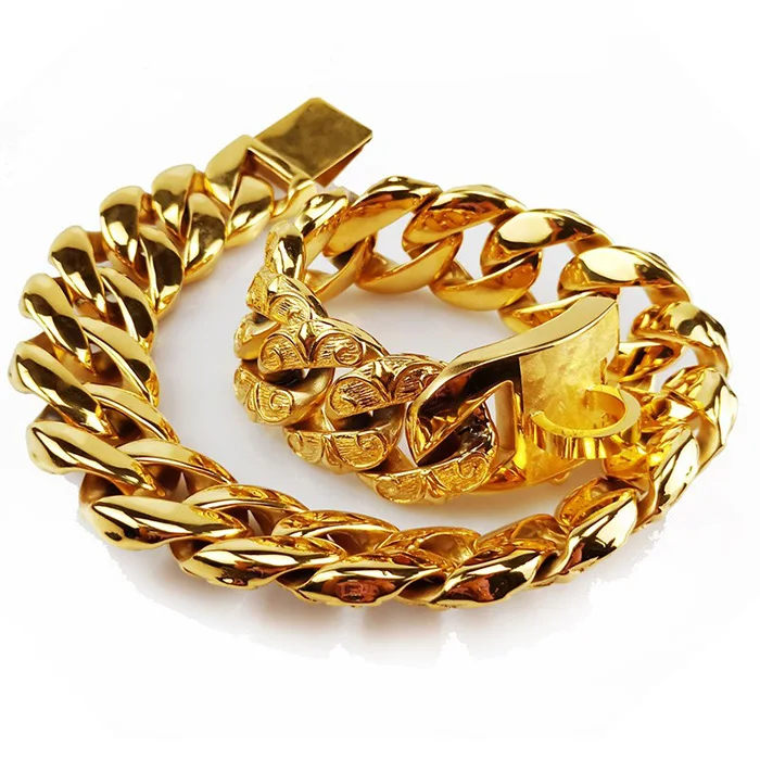 Бесплатный образец для собак из нержавеющей стали воротник, роскошные бусы В18 карат золото кубинской цепочка для собак