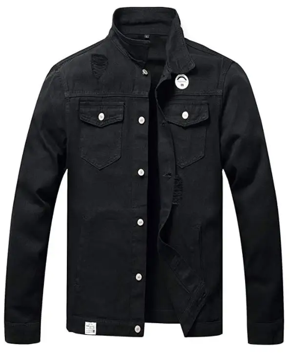 Wholesales black jeans jacket for men denim black wording jacket black overs custom denim jacket custom 3D embroidery