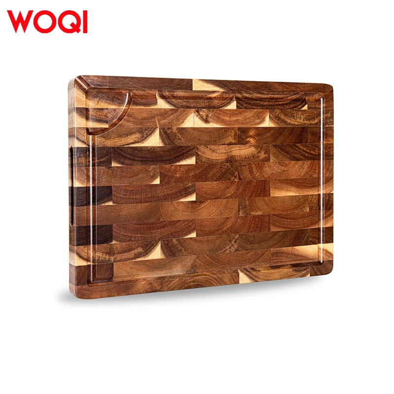 WOQI Wood Cutting Board End Grain Cutting Board with Juice Groove Butcher Block Thick bamboo Board for Home Kitchen