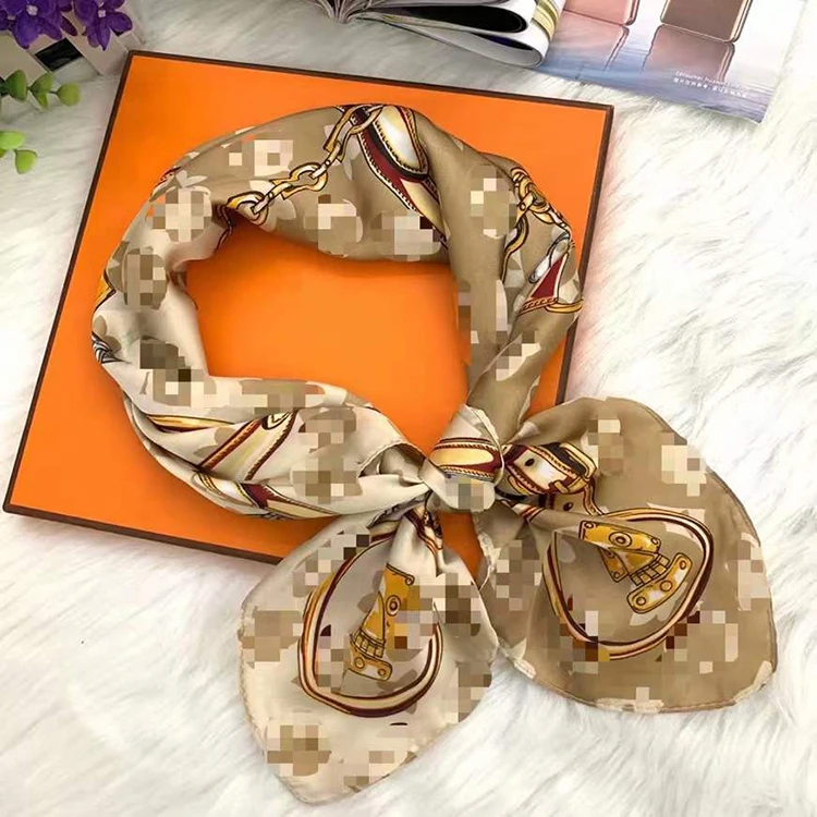 Women Fashion Custom Design Luxury Pattern Head Handkerchief Small Square Silk Satin Scarf