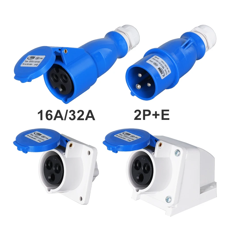 3Pin 16A/32A male and female industrial plug and panel socket IP44 CEE norm power cable connector YEEDA