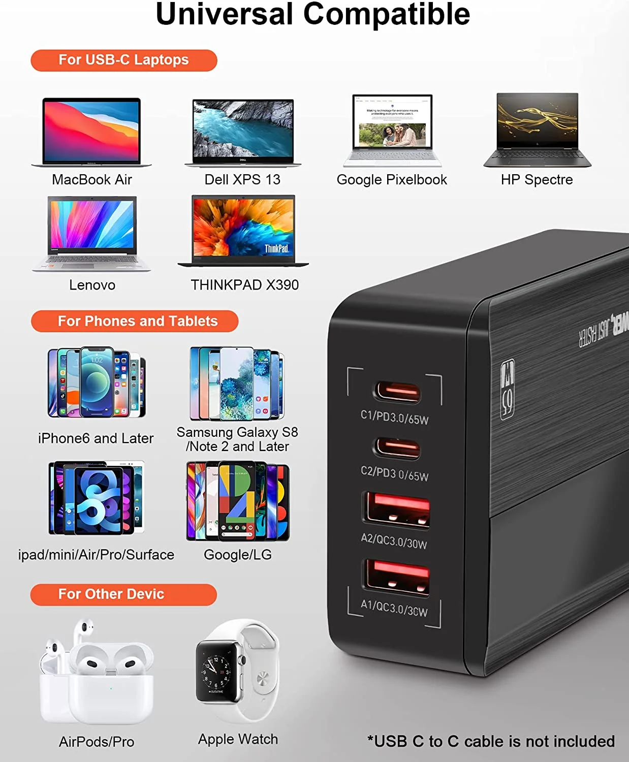 LDNIO A4808Q PD 65W Laptop Adapter Type-c Port USB Travel Mobile Phone Desktop Charger Quick Charger