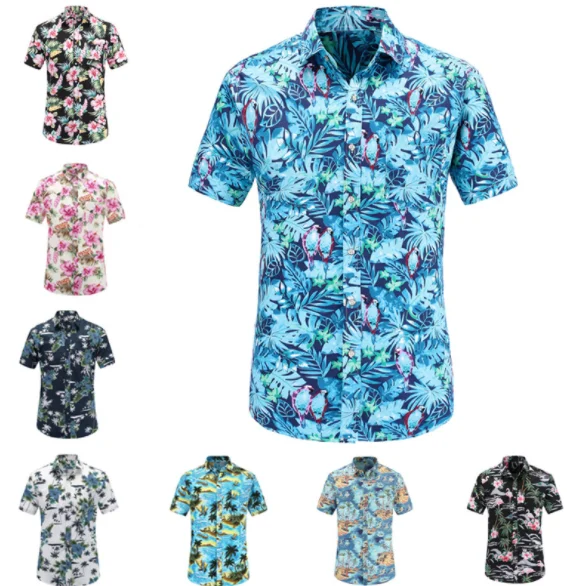 Заказные Оптовые хлопковые мужские Гавайские рубашки с цифровой печатью (1602348137)