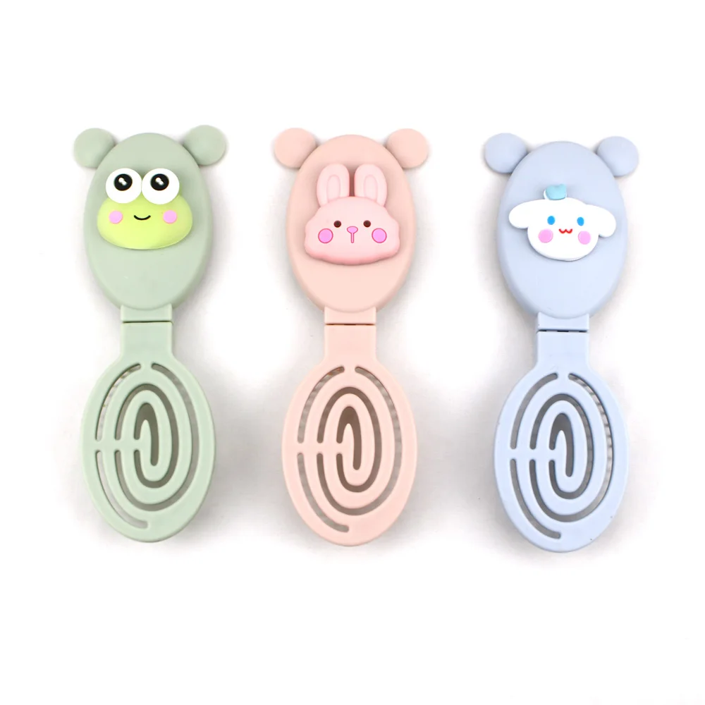 Customize Lady  Folding Travel Mirror Hair Brushes Child Folding Pocket Hair Brush Small Size Compact Hair Brush with Mirror