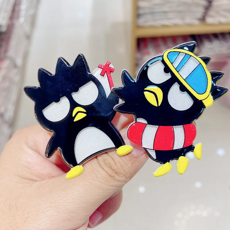 Sanrioed Wholesale Acrylic Hair Clip 10pcs each set Anime bad badtz.maru Girls Gifts hair rope Pink Hair Accessories