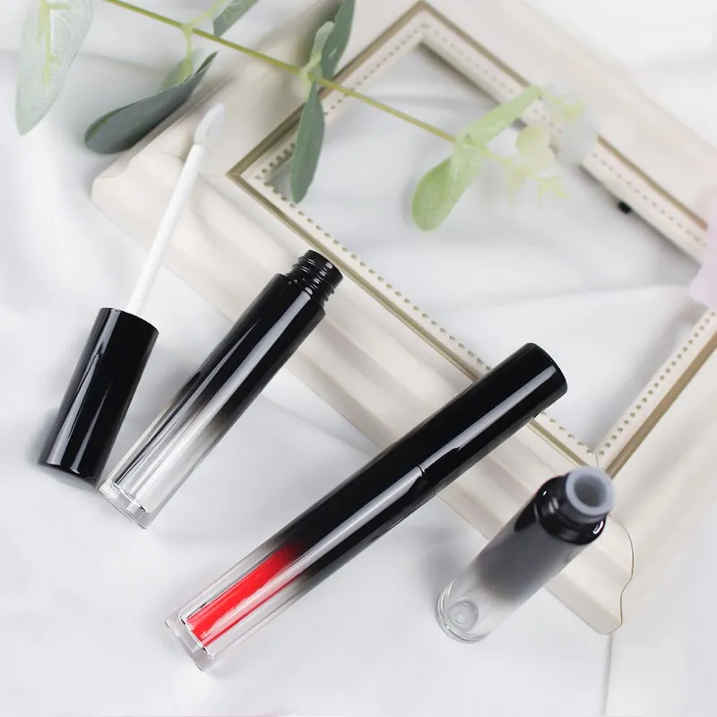 3ml empty cosmetics Gradient black color lip gloss tube with brush packaging