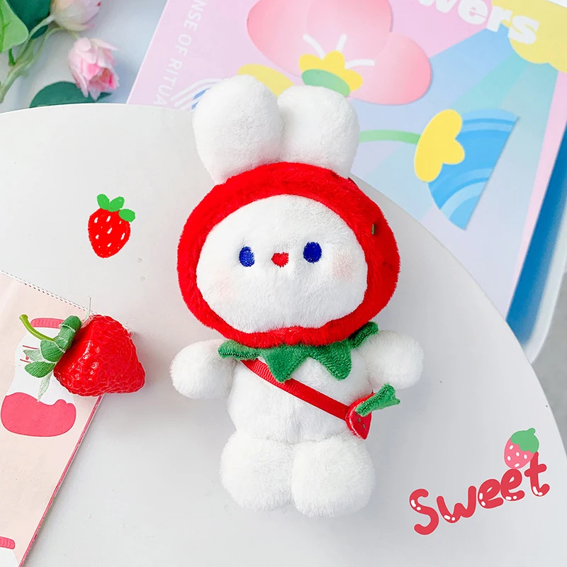 .Wholesale Customized Plush Animal Toy Pendant Creative Cartoon Strawberry Rabbit Plush Doll Keychain  christmas gift ideas