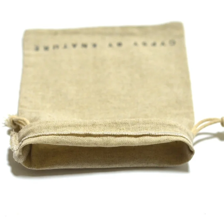 100% pure cotton linen drawstring storage bag with custom logo printed