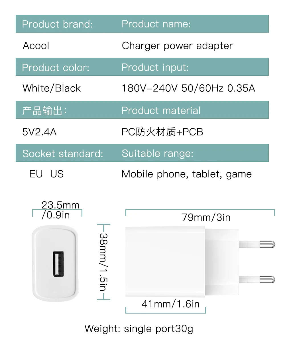 2.4A дорожное зарядное устройство Micro Зарядное USB для мобильного телефона резервного
