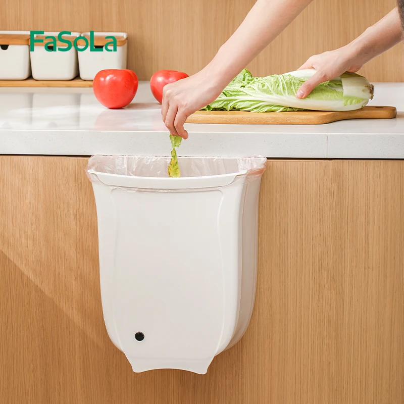 FaSoLa 7L 9.7L Hanging Folding Trash Can for Kitchen Cabinet Door Collapsible Garbage Bin Foldable Wall Mounted Waste Bin