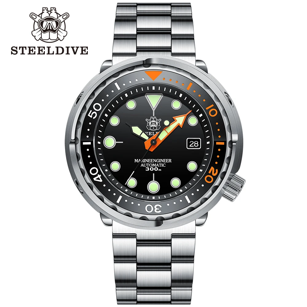 SD1975C STEELDIVE бренд 47 5 мм классические часы для дайвинга тунца NH35 автоматические 300 м водонепроницаемые оранжевые светящиеся керамические