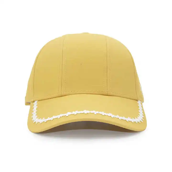 Yellow custom logo print embroidery unisex sunshade waterproof 6 panel wide brim fresh color metal buckle baseball hats