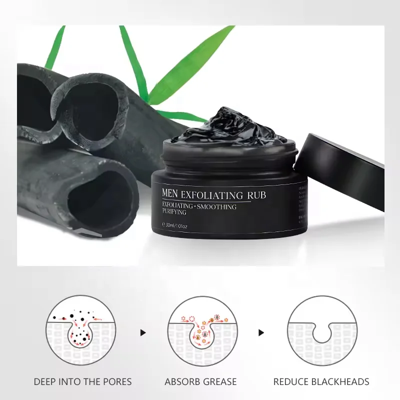 Private Label Men Face Scrub with Charcoal & Green Tea remove Acne Scarring and Dark Spots Men Facial Cleansing Exfoliating Rub