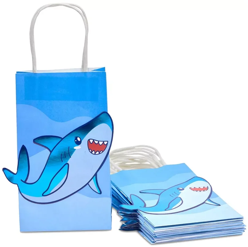 DAMAI Shark Paper Gift Bags Custom Kids Party Supplies for Birthday & Party Favor Gift Paper Bag Shark Candy Gift Bag
