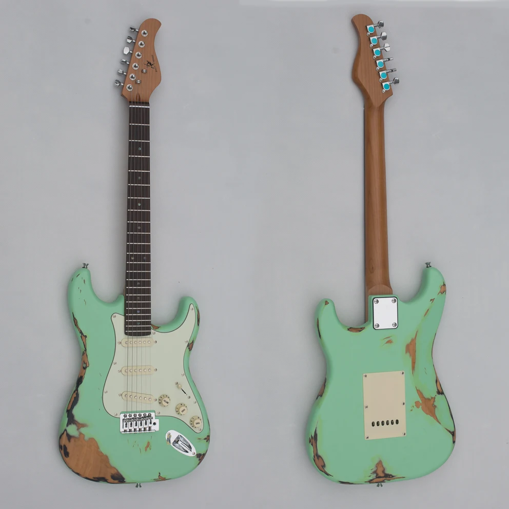 Popular OEM Vintage ST Electric Guitar Poplar Body S-S-S Pickups Cheap Relic Electric Guitars for Adult for sale Custom Logo
