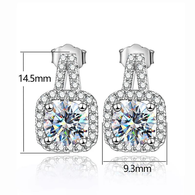 GRA  1CT vintage round cut 2 Rows stud Earring Moissanite Diamond for Women real 925 Sterling Silver engagement fine Jewelry