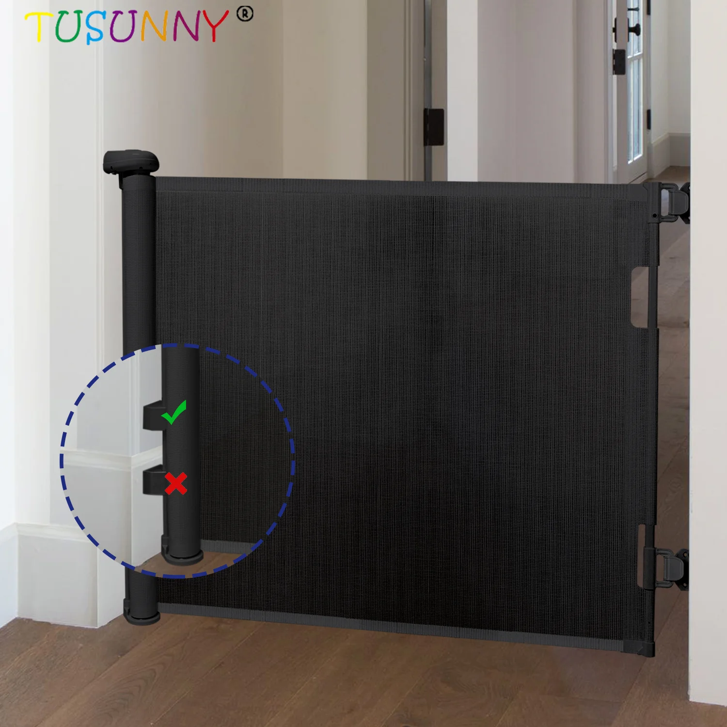 Retractable Baby Gate, Extra Wide Safety Kids or Pets Gate, 34 Tall, Extends to 55 Wide, Mesh Safety Dog Gate