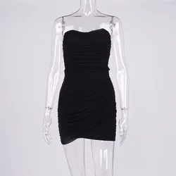 KHT4623 European and American summer women sexy mesh fishbone pleated collar pleated tube top dresses