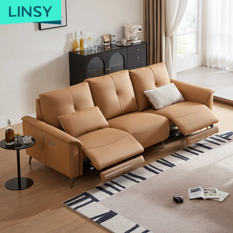 Linsy Luxury Recliner Leather Electric Modern corner lounge living room furniture sofa set Home 3 Seater Sofa