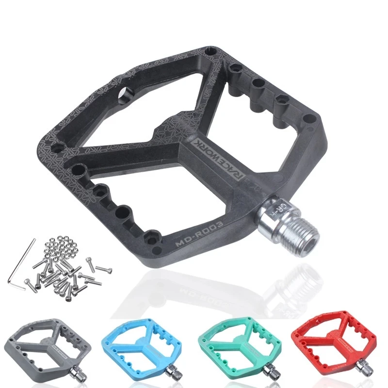 MTB Nylon Platform Footrest Flat Bicycle Pedals Mountain Bike Paddle Grip Pedalen Bearings Footboards Cycling Foot Holder black