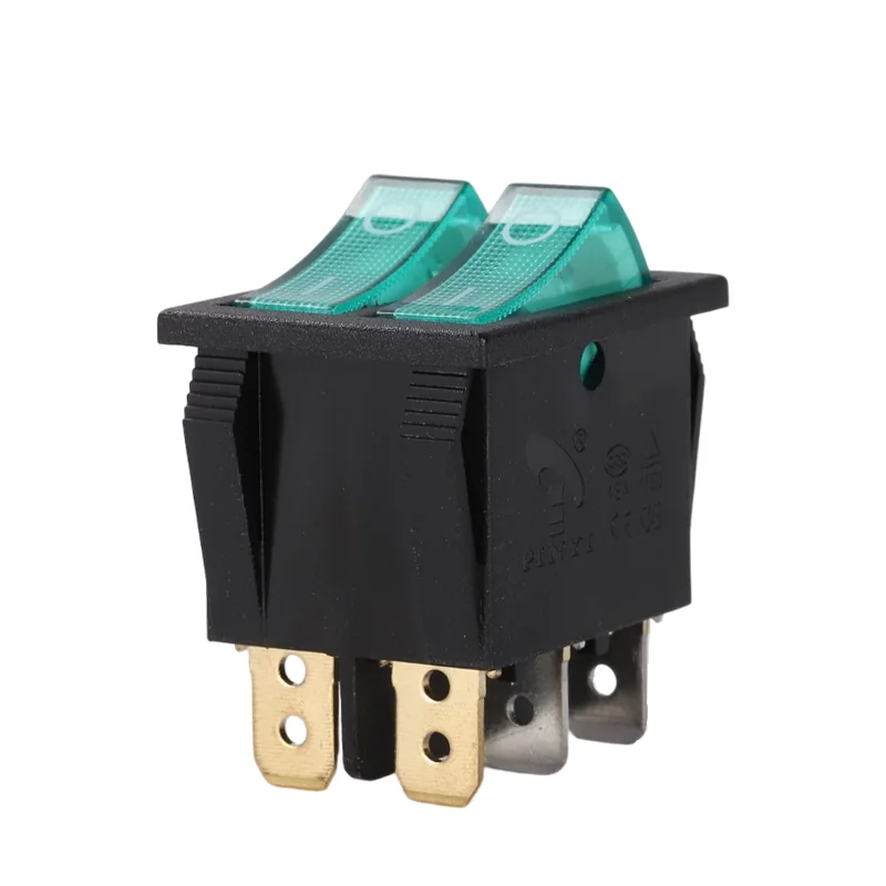 KCD8-212N 16A 250V 6 PIN illuminated rocker switch Green double buttons Waterproof rocker switches