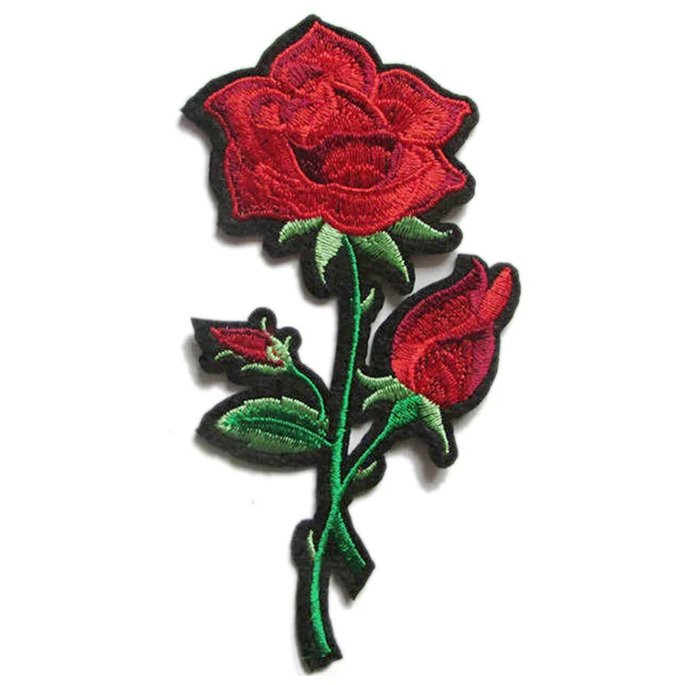 2021 hot selling Rose Flower  Embroidery Patches Patch Stickers  For Clothing Custom Embroidered Patch For Hat