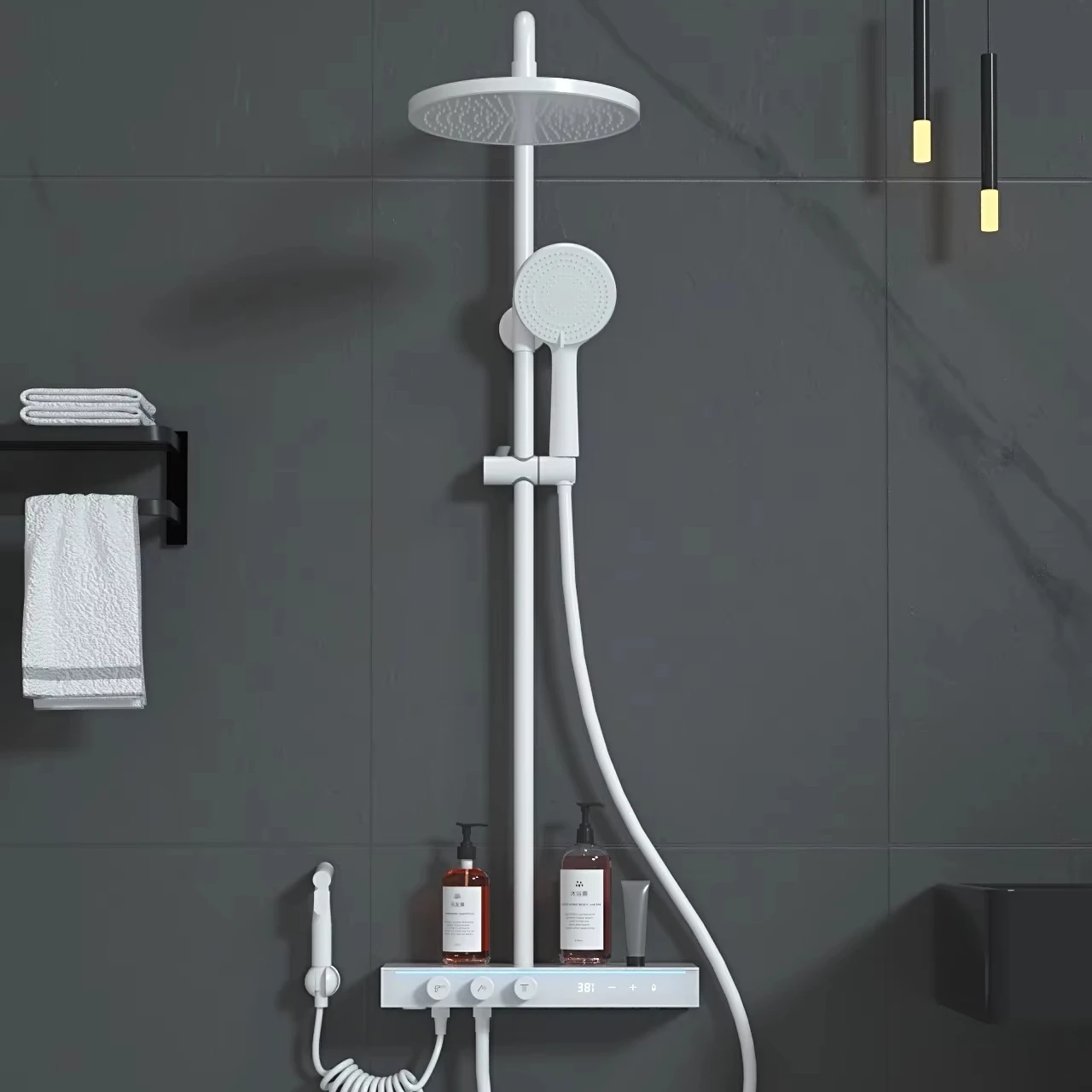 Stepon LED Light Waterfall Rain Shower Panel With Digital Display digital shower control bathroom shower set