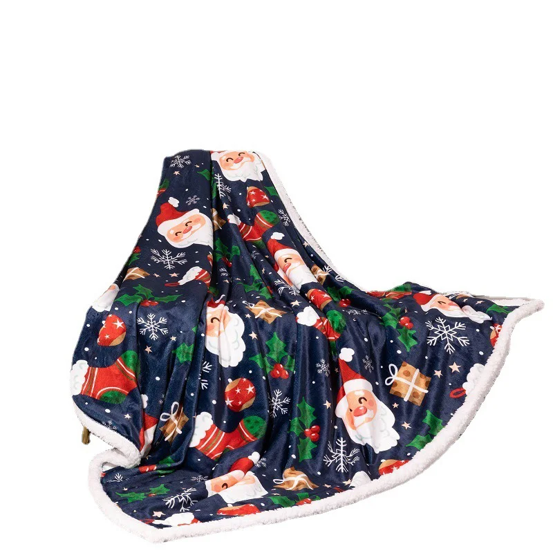 Flannel Christmas Blanket  Double layered Snowflake Decorative Blanket for Festive Season