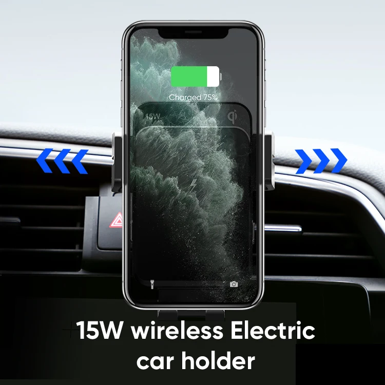 
Trending Products Hot Sale Universal China Wholesale Qi Charger Fast Charging 15W Phone Stand Mount Holder Wireless Car Charger 