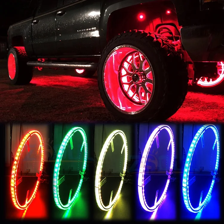 Dual Row LED Wheel Ring Lights Super Bright Pure White Solid Color Strobe LED Rim Lights Light Up For Truck Pickup