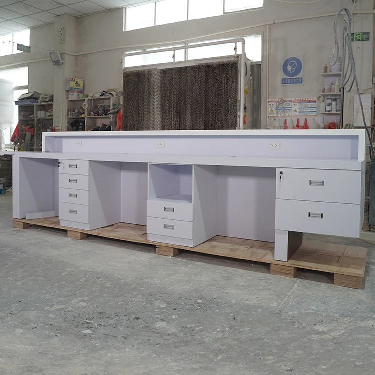 Custom Made Office Furniture Table Salon Counter White Reception Modern Design Front Desk