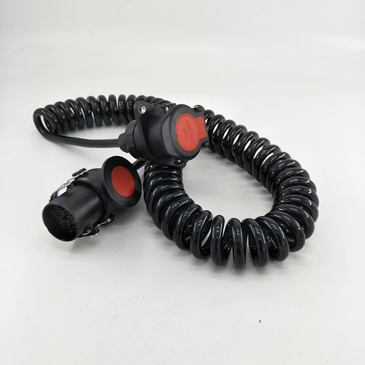 
7 Core ABS Pur Shielded Electric Power Wire Plug Spiral Cord Custom 15 Pin Truck Trailer Cable 