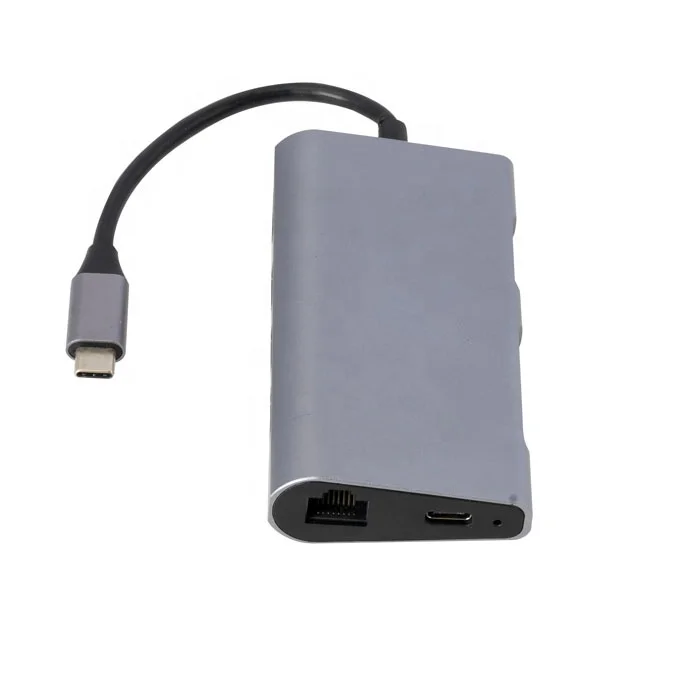  8-портовый многофункциональный компьютер USB C Ethernet-разветвитель 8 в 1 с U3 * 3 + SD TF RJ45 PD пользовательский