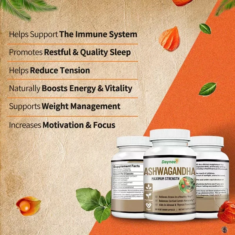 OEM/ODM ashwagandha capsule helps support the immune system naturally boosts energy & vitality magnesium ashwagandha