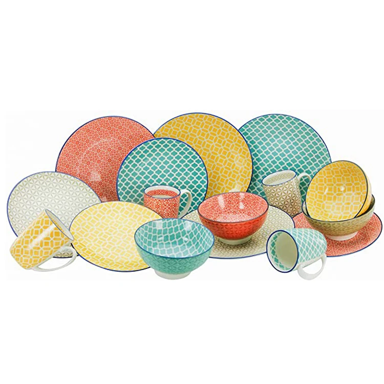 colorful decal Kitchen cute Design porcelain plates sets ceramic dinner dinnerware