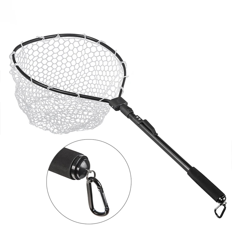4 Size Red/blue Hot Sale Round Stainless Steel Frame Collapsible Rubber Coated Mesh Fishing Landing Net