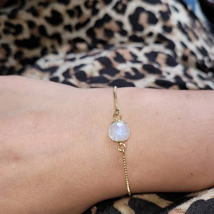 Trendy Stainless Steel Jewelry Gold Bracelet For Woman Sliding Knot Crystal Bracelets Healing Natural Stone Opal